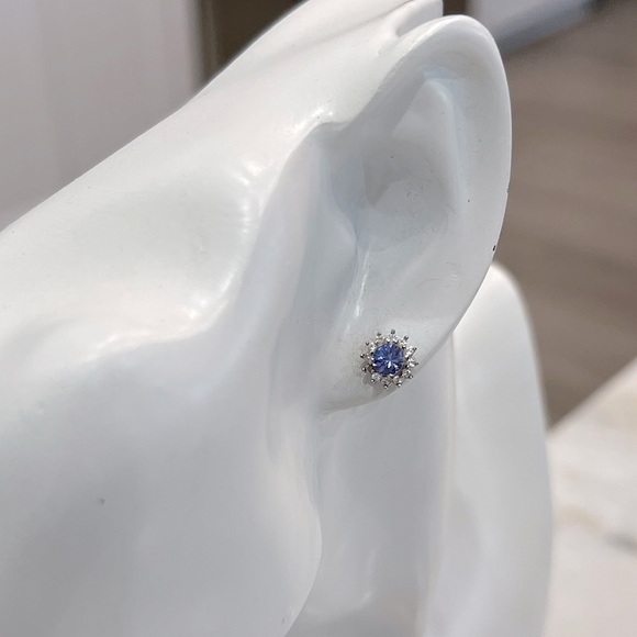 Tanzanite Cambodian Zircon Sterling Silver Halo Stud Earrings - Picture 7 of 12